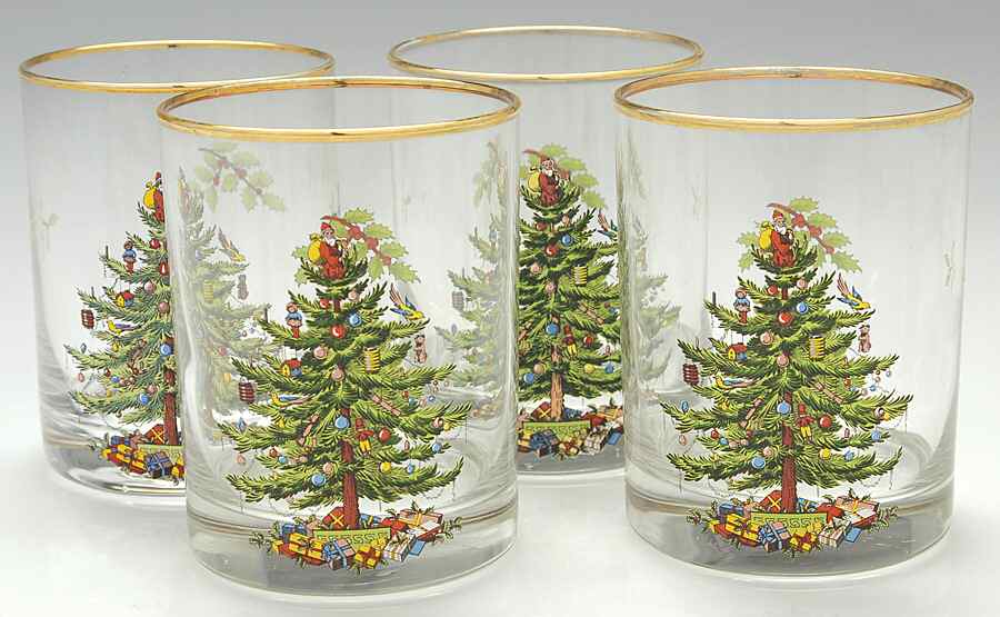 Christmas Tree 12 Oz Glass Double Old Fashion - Set of 4 by Spode-1