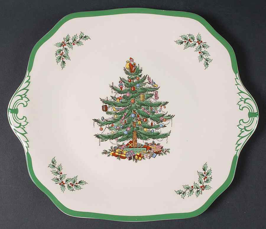 Christmas Tree Square Handled Cake Plate by Spode-1