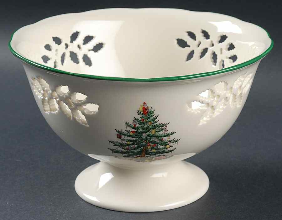 Christmas Tree 7" Compote with Pierced Foot and Bowl by Spode-1