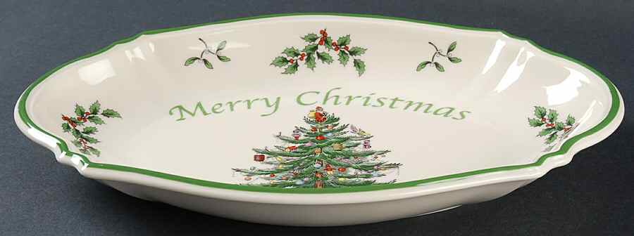 Christmas Tree 11" Oval Merry Christmas Tray by Spode-1