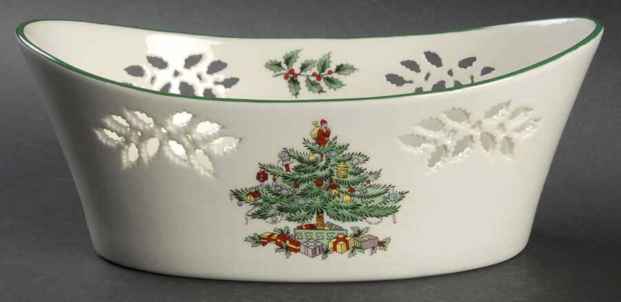 Christmas Tree 9" Pierced Oval Bowl by Spode-1