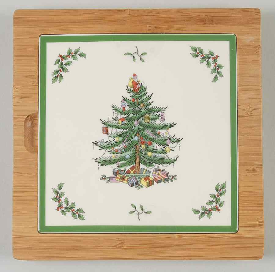 Christmas Tree 7" Square Bamboo Trivet by Spode-1