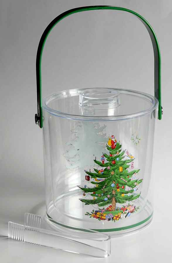 Christmas Tree Acrylic Ice Bucket & Lid w/Tongs by Spode-1