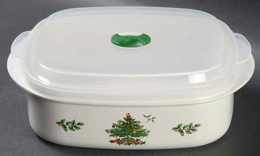 Christmas Tree 28 Oz Square Plastic Microwave Bowl w/Vent Lid by Spode-1