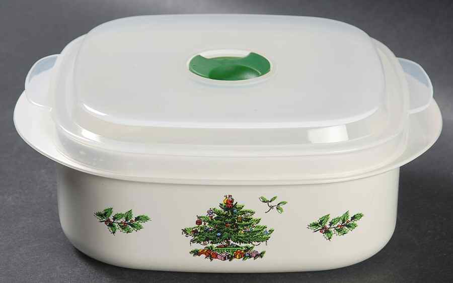 Christmas Tree 16 Oz Square Plastic Microwave Bowl w/Vent Lid by Spode-1