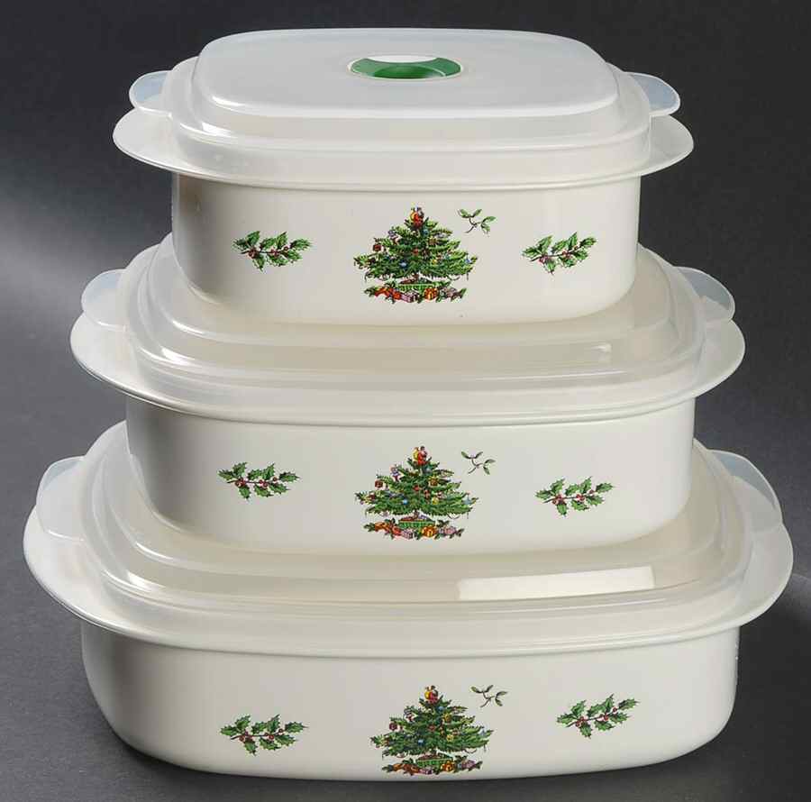 Christmas Tree (Set of 3)Square Plastic Microwave Bowl w/Vent Lid by Spode-1