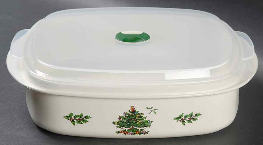 Christmas Tree 40 Oz Square Plastic Microwave Bowl w/Vent Lid by Spode-1