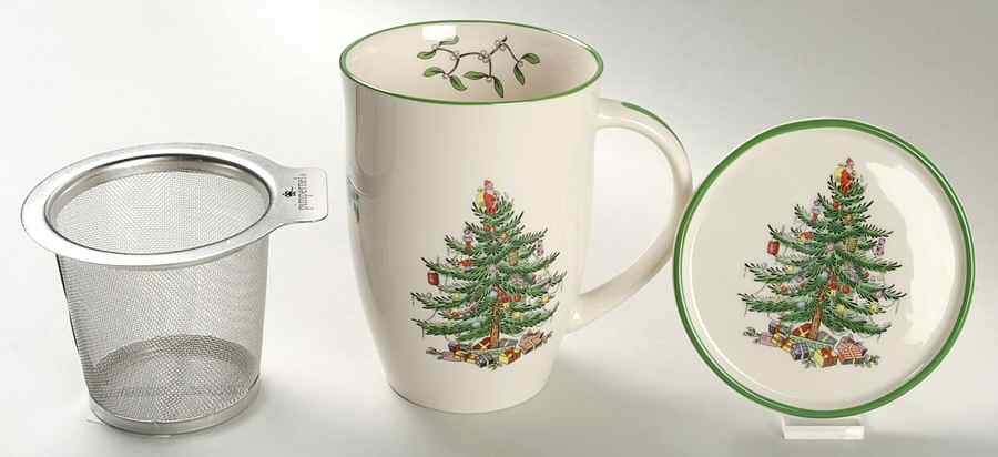 Christmas Tree Tisanieres Set-Mug, Metal Filter, & Coaster by Spode-1