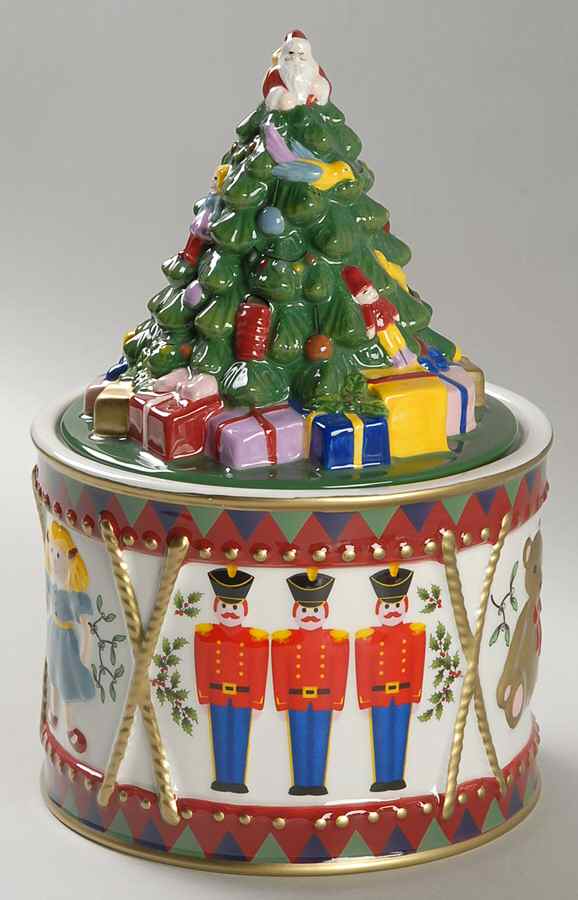 Christmas Tree Drum Shaped Candy Box with Lid by Spode-1