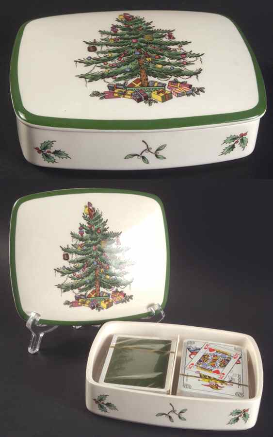 Christmas Tree Double Deck Playing Card Box & Lid with Cards by Spode-1