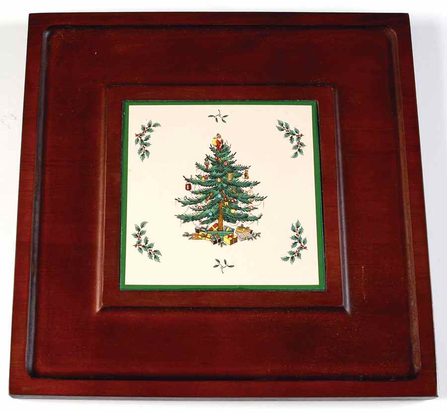 Christmas Tree Wood Cheese Board with Ceramic Tile by Spode-1