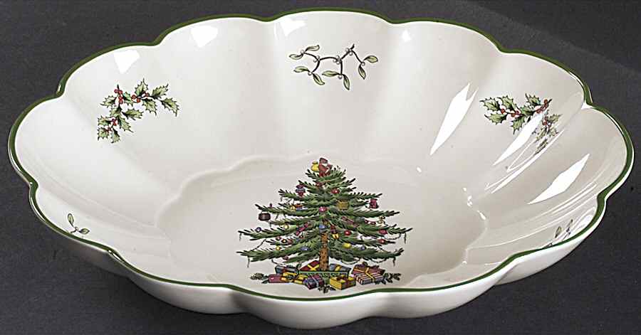 Christmas Tree Large Oval Fluted Bowl by Spode-1