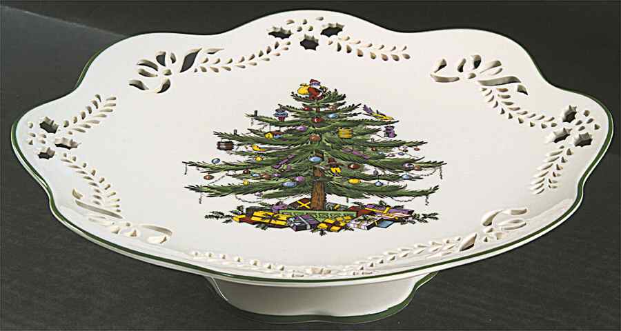 Christmas Tree 11" Diameter Pierced Cake Stand by Spode-1