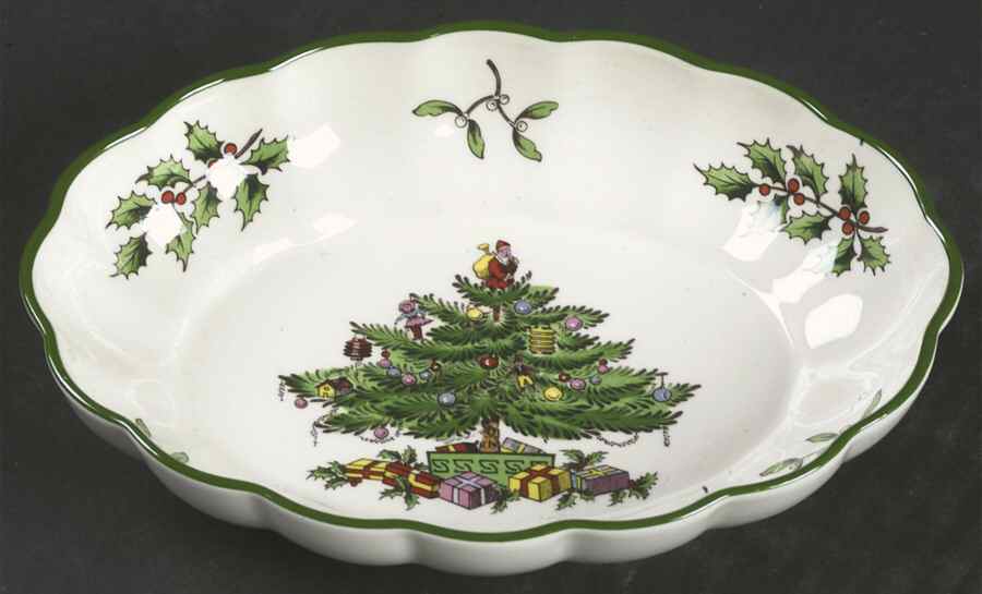 Christmas Tree 6" Oval Fluted Dish by Spode-1
