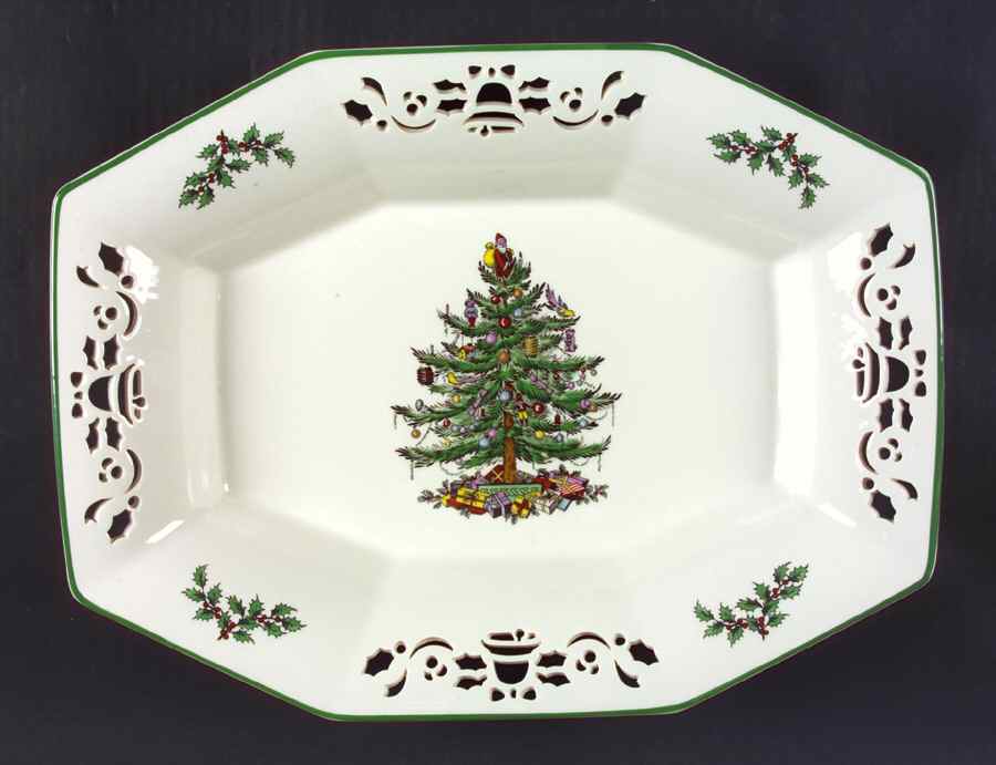 Christmas Tree 14" Pierced Octagonal Dish by Spode-1
