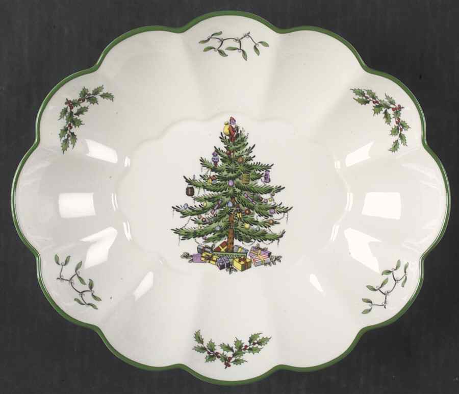 Christmas Tree Large Oval Fluted Dish by Spode-1