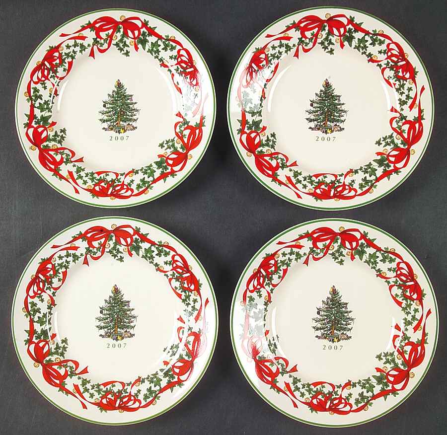 Christmas Tree Red Ribbon Canape Plate - Set of 4 by Spode-1