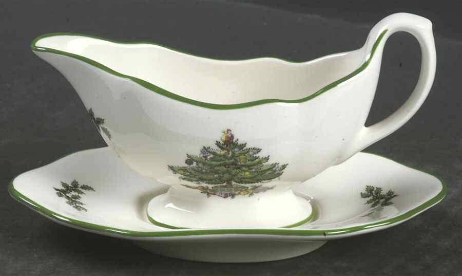 Christmas Tree Miniature Gravy Boat & Underplate by Spode-1