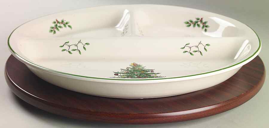 Christmas Tree 2pc Lazy Susan (3 Part Server & Wood Base) by Spode-1