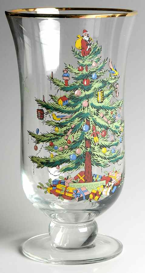 Christmas Tree 9" Glassware Pedestal Hurricane by Spode-1
