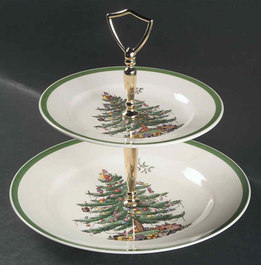 Christmas Tree 2 Tiered Serving Tray (Dinner & Salad Plate) by Spode-1