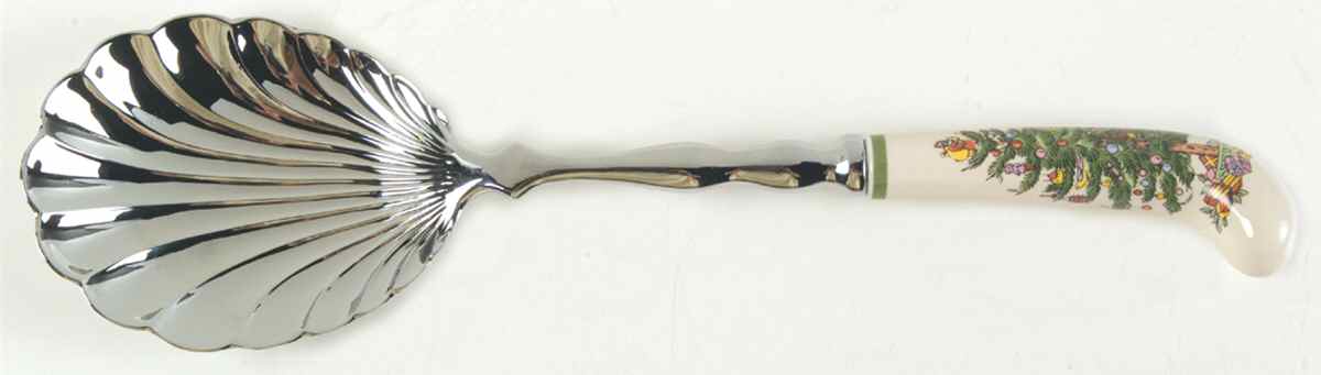 Christmas Tree Serving Spoon Stainless Shell Shaped Bowl by Spode-1
