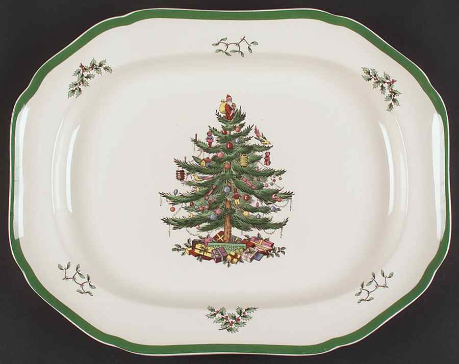 Christmas Tree 16" Oval Serving Platter by Spode-1