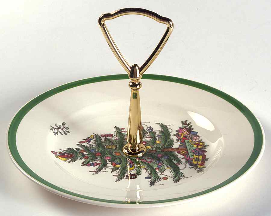 Christmas Tree Round Serving Plate with Handle (SP) by Spode-1