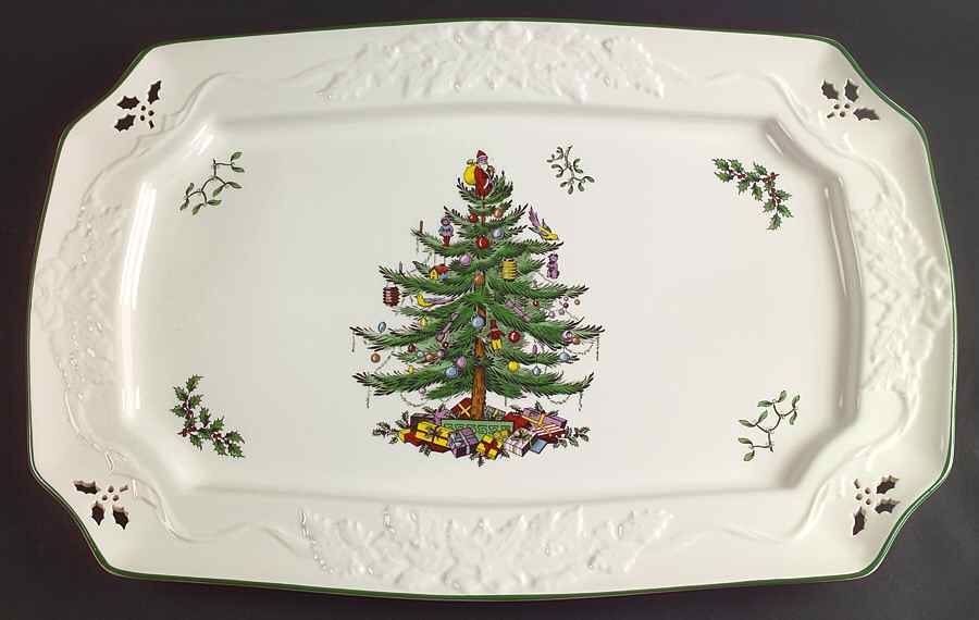 Christmas Tree 18" Pierced Rectangular Serving Platter by Spode-1
