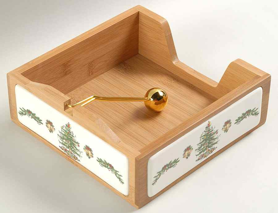 Christmas Tree 7" Bamboo Dinner Napkin Holder with Weight by Spode-1