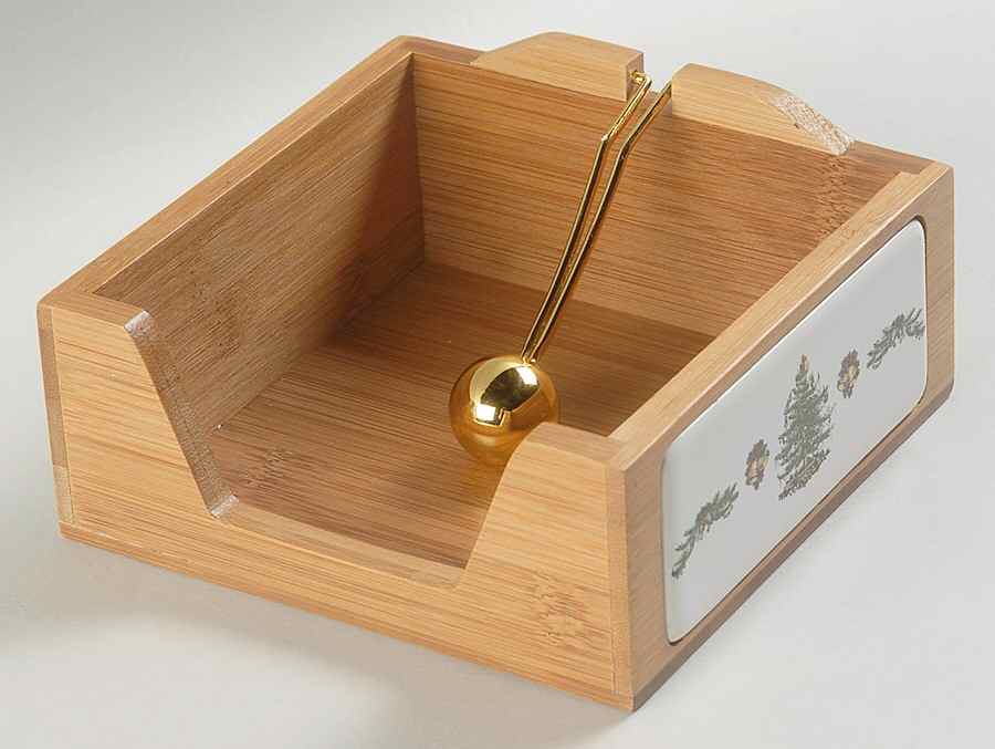 Christmas Tree 5" Bamboo Cocktail Napkin Holder with Weight by Spode-1