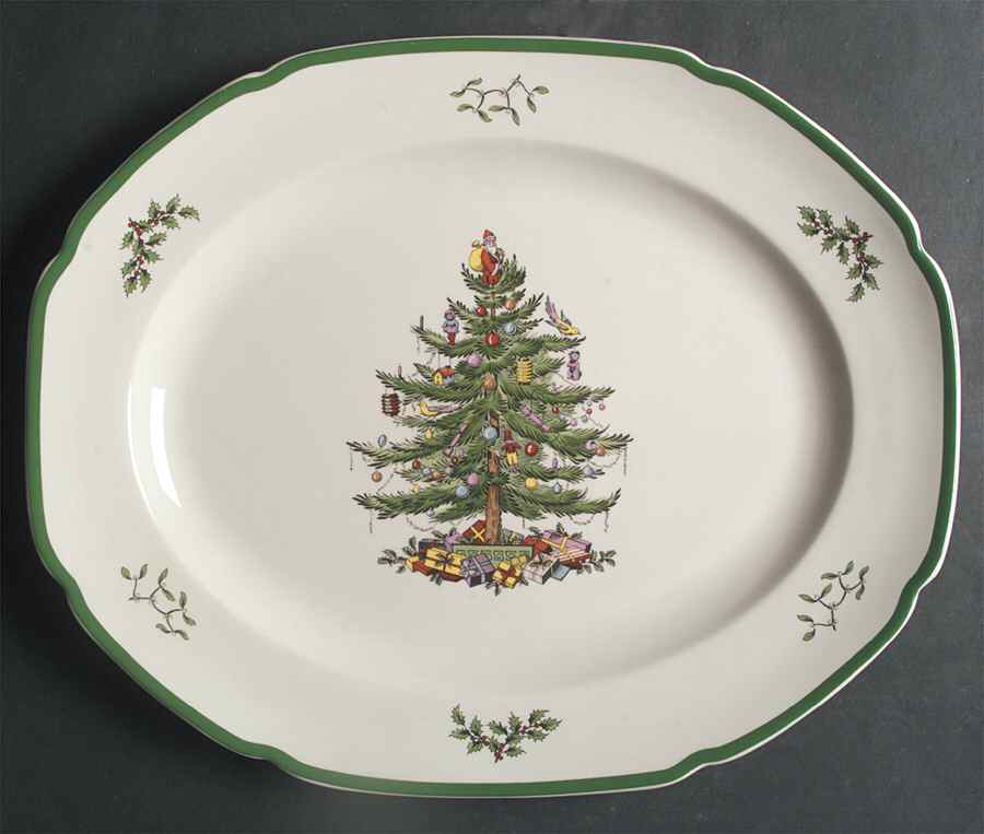 Christmas Tree 16" Oval Serving Platter by Spode-1