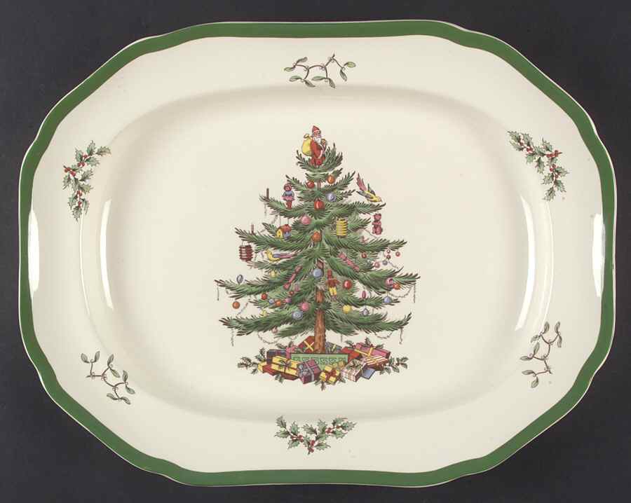 Christmas Tree 14" Oval Serving Platter by Spode-1