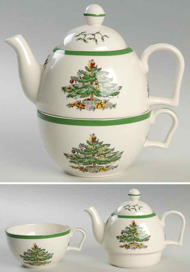 Christmas Tree Individual Teapot & Lid with Cup by Spode-1