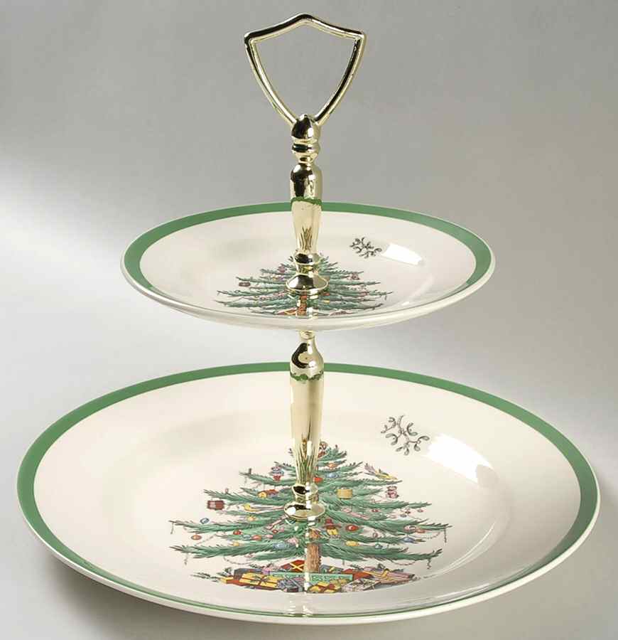 Christmas Tree 2 Tiered Serving Tray (Dinner&Bread/Butter Plate) by Spode-1