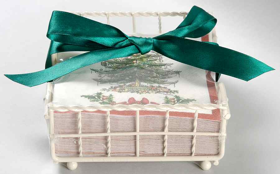 Christmas Tree Package of Paper Beverage Napkins with Metal Caddy by Spode-1