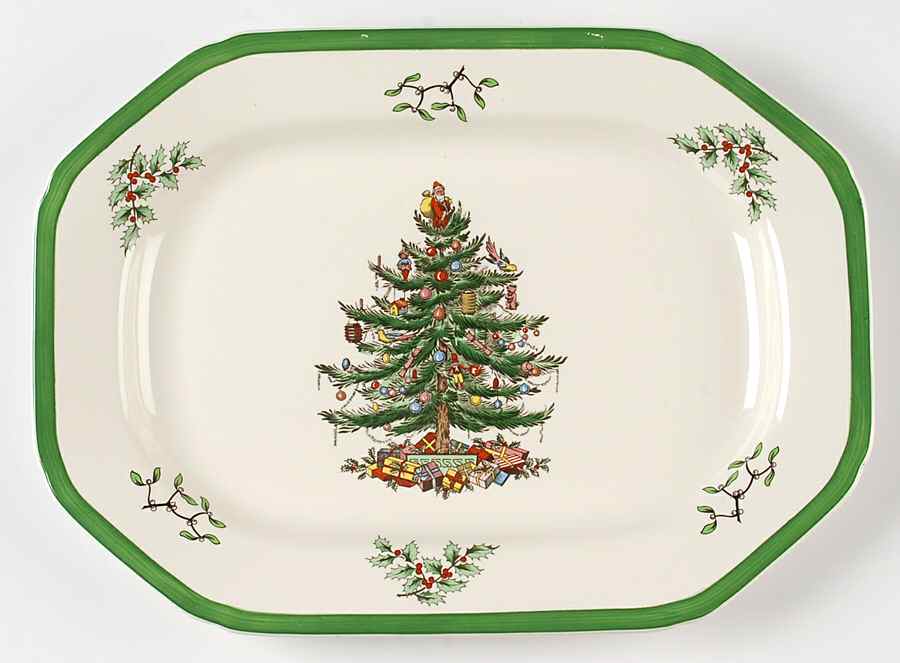Christmas Tree 12" Oval Serving Platter by Spode-1