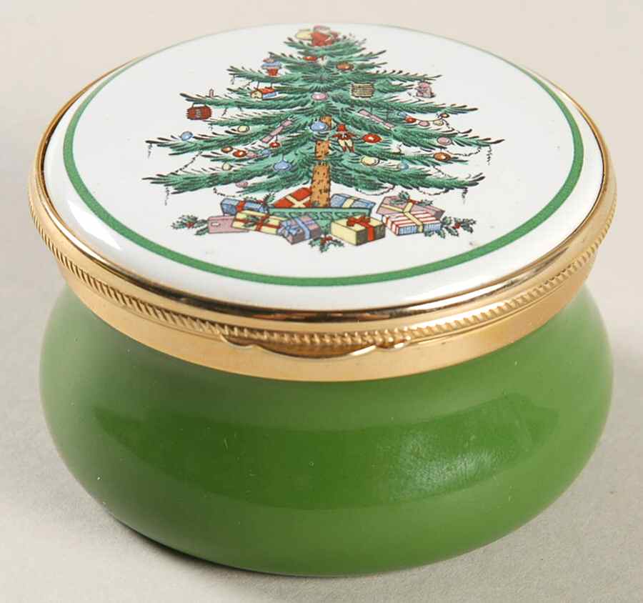 Christmas Tree 2" Round Enamel Box W/Hinged Lid by Spode-1