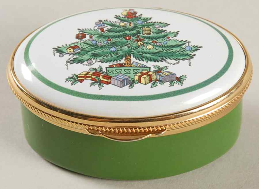 Christmas Tree 2" Oval Enamel Box W/Hinged Lid by Spode-1