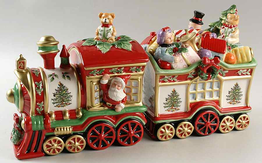Christmas Tree Train Set Jars (Engine & Carriage) by Spode-1