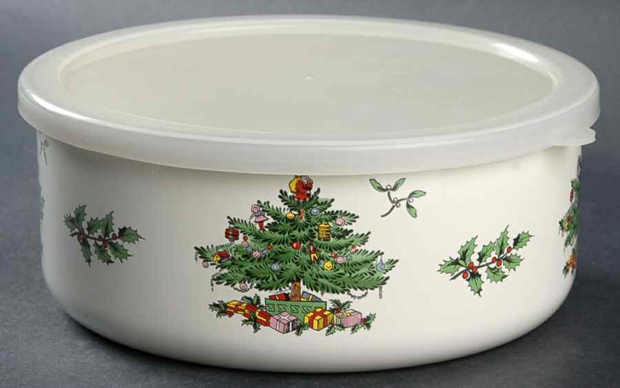 Christmas Tree 71/4" Metal Bowl W/Plastic Lid by Spode-1