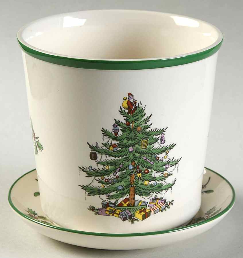 Christmas Tree 3" Flower Pot & Underplate by Spode-1