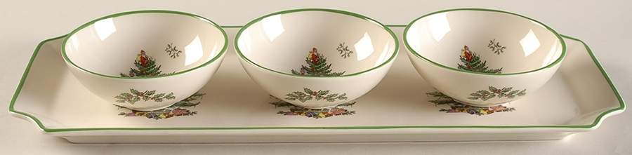 Christmas Tree 14" Sandwich Tray & 3 4" Dip Bowls by Spode-1