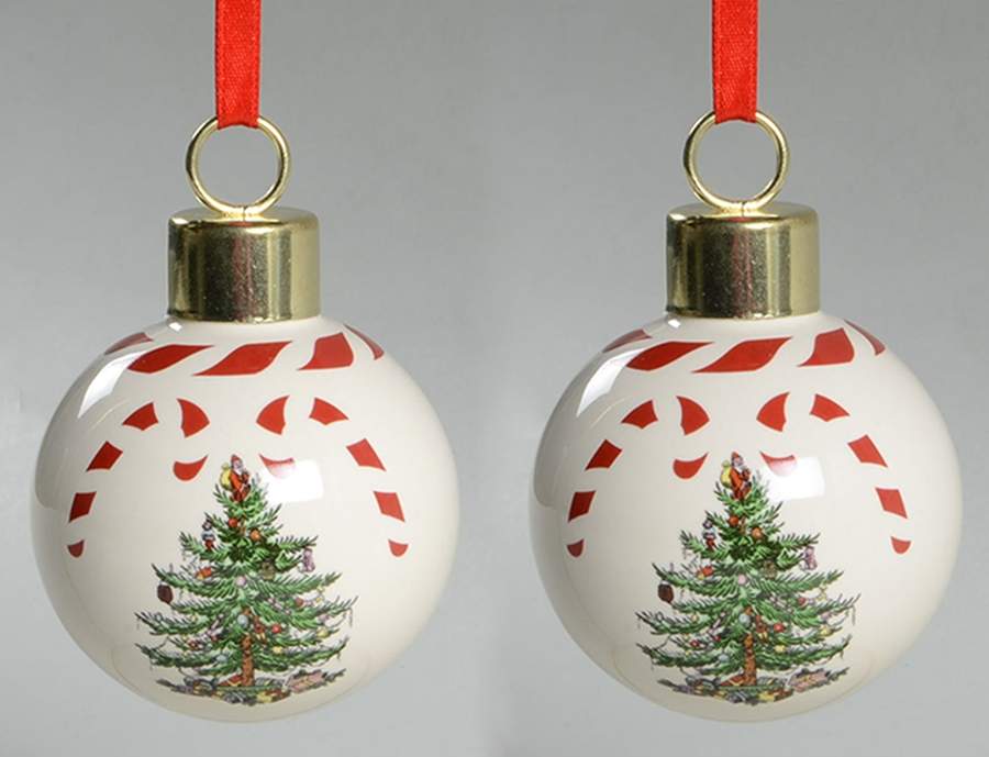 Christmas Tree Ornaments Peppermint Bauble Set Of 2 - Boxed by Spode-1