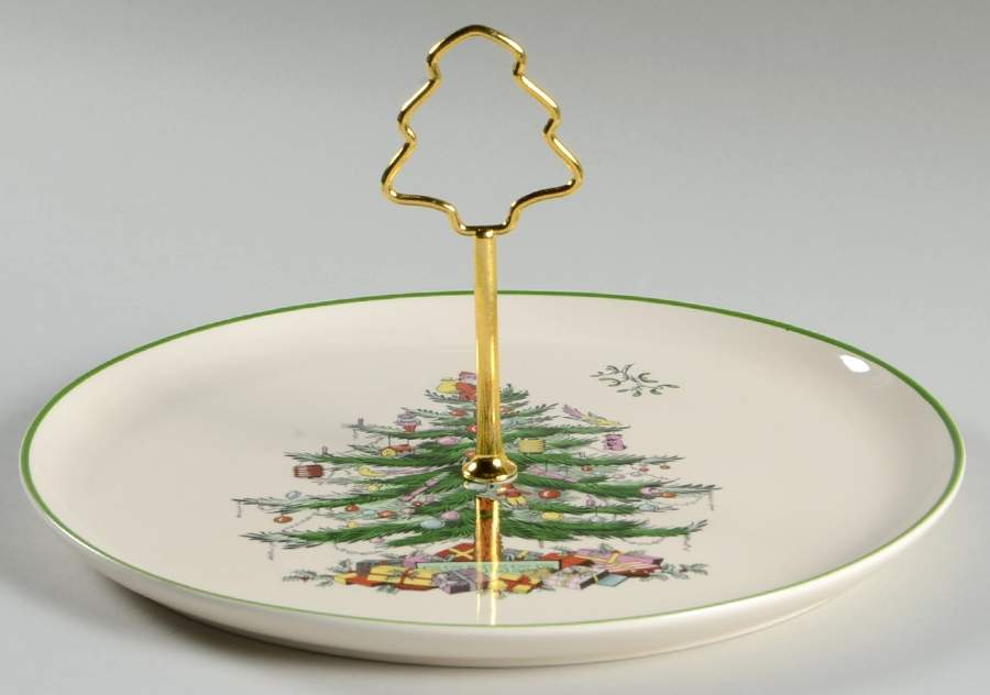 Christmas Tree Cake Plate with Metal Center Handle by Spode-1