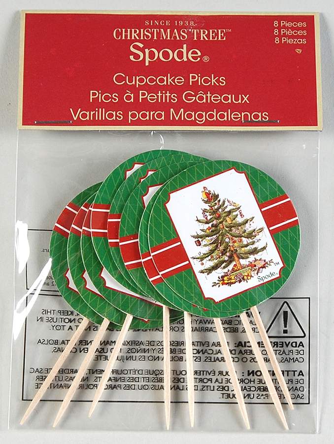 Christmas Tree (Package of 8) Wood and Paper Cupcake Picks by Spode-1