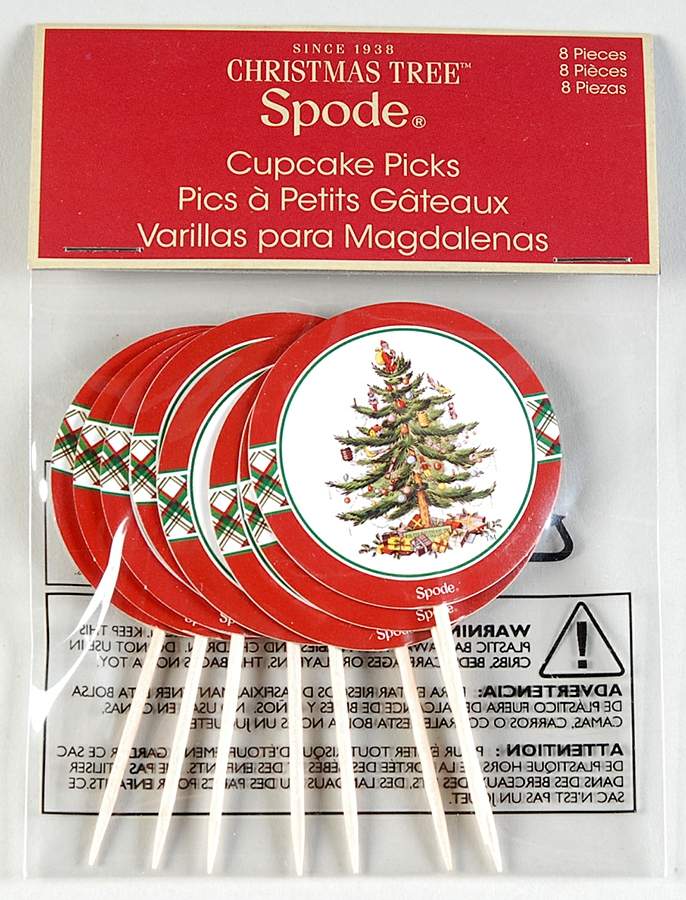Christmas Tree (Package of 8) Wood and Paper Cupcake Picks by Spode-1