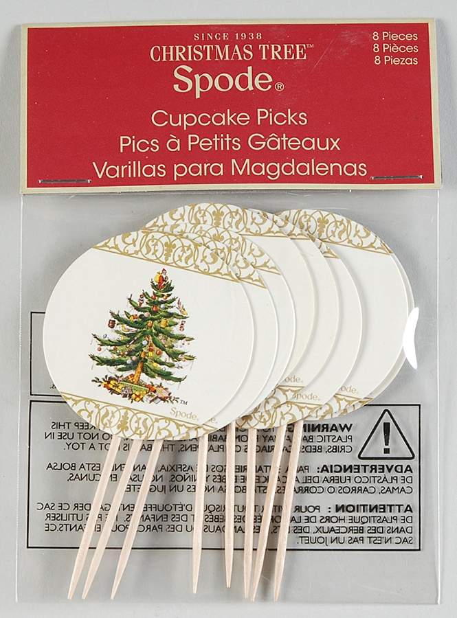 Christmas Tree (Package of 8) Wood and Paper Cupcake Picks by Spode-1