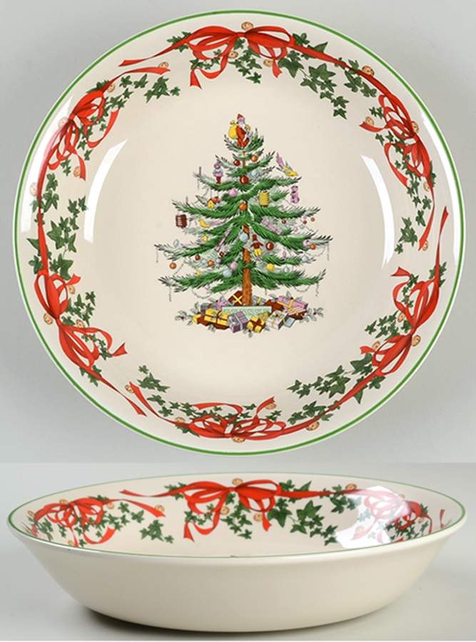 Christmas Tree 9" Red Ribbon Round Shallow Bowl by Spode-1