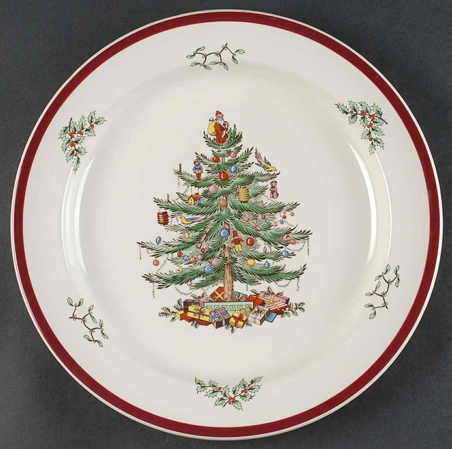 Christmas Tree (Thick Red Wine Trim) 12" Chop Plate (Round Platter) by Spode-1